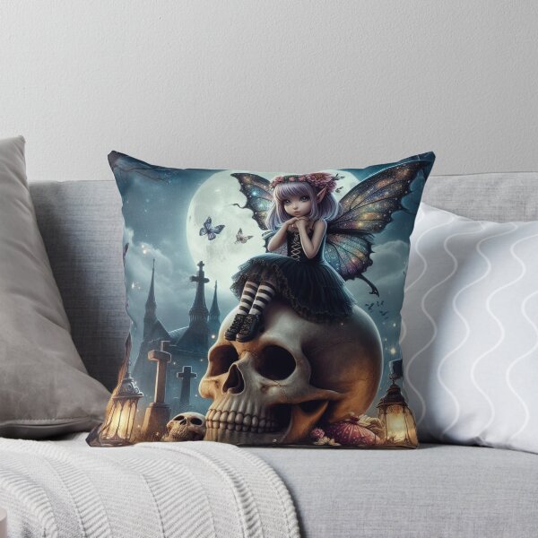 Artikelvorschau, a cute gothic fairy sitting on a skull in a graveyard 4 entworfen und verkauft von NightmareDream.