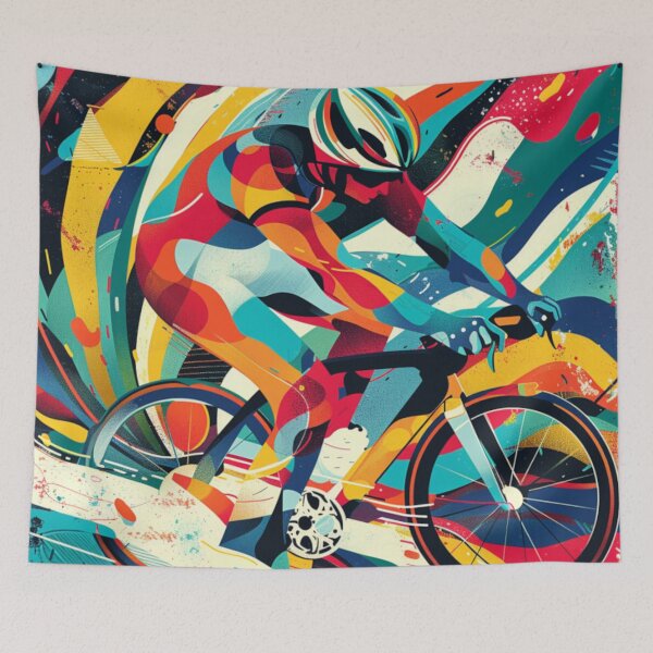 Item preview, Psychedelic cycling scene bold colours Active Outdoors Inspired Art designed and sold by CDC40.