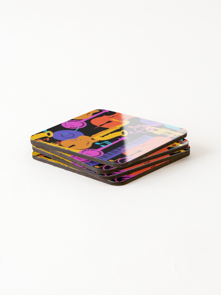 Thumbnail 4 of 5, Coasters (Set of 4), Musical Instruments In Fun Color designed and sold by BrightrDayBouti.