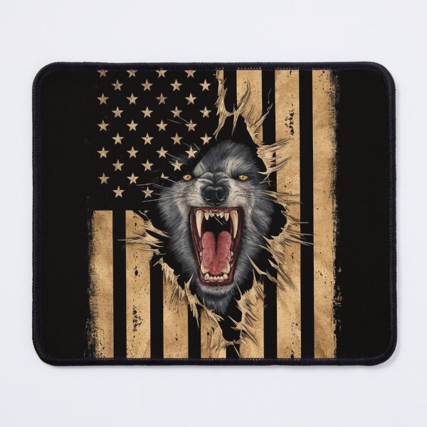Item preview, Werewolf Ripping Shirt - Unique Graphic Tee with American Flag Background designed and sold by HOMEDESIGNPRINT.