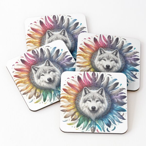 Item preview, WILD WOLF WITH FEATHERS, SHAMANIC DESIGN designed and sold by GingerWolfArt.