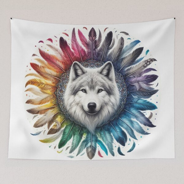 Item preview, WILD WOLF WITH FEATHERS, SHAMANIC DESIGN designed and sold by GingerWolfArt.