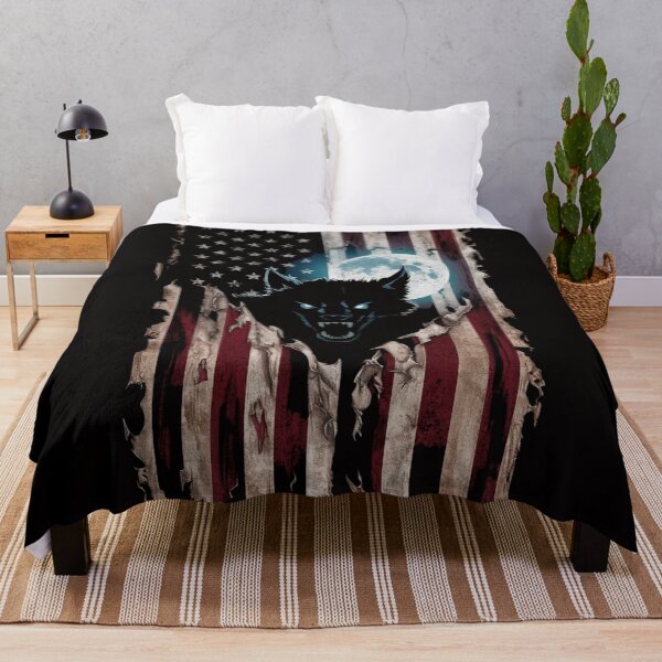 Item preview, Werewolf Ripping Through American Flag T-Shirt designed and sold by HOMEDESIGNPRINT.