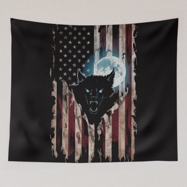 Item preview, Werewolf Ripping Through American Flag T-Shirt designed and sold by HOMEDESIGNPRINT.