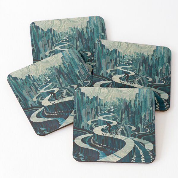 Item preview, Cyclist pedalling through a geometrically patterned landscape Active Outdoors Inspired Art designed and sold by CDC40.