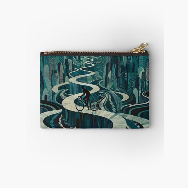 Item preview, Cyclist pedalling through a geometrically patterned landscape Active Outdoors Inspired Art designed and sold by CDC40.