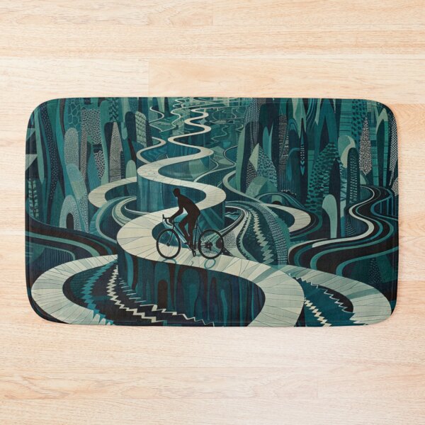 Item preview, Cyclist pedalling through a geometrically patterned landscape Active Outdoors Inspired Art designed and sold by CDC40.