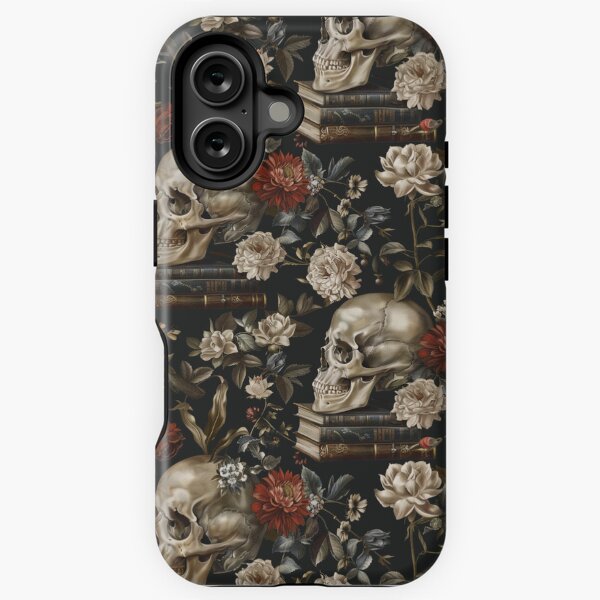 Vista previa del artículo con la obra «Patrón de flores y calaveras góticas», diseñado y vendido por JenArtish.