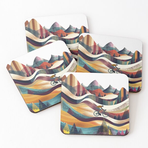 Item preview, Cyclist pedalling through a geometrically patterned landscape Active Outdoors Inspired Art designed and sold by CDC40.