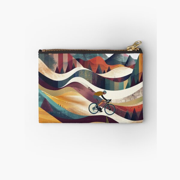 Item preview, Cyclist pedalling through a geometrically patterned landscape Active Outdoors Inspired Art designed and sold by CDC40.