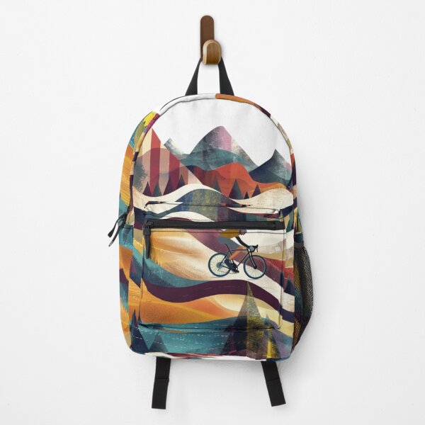Item preview, Cyclist pedalling through a geometrically patterned landscape Active Outdoors Inspired Art designed and sold by CDC40.
