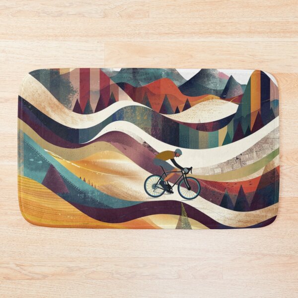 Item preview, Cyclist pedalling through a geometrically patterned landscape Active Outdoors Inspired Art designed and sold by CDC40.