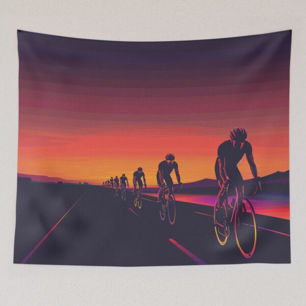 Item preview, Sunset gradient backdrop cyclists riding Active Outdoors Inspired Art designed and sold by CDC40.