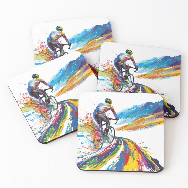 Item preview, Cyclist kicking splashes colour winding road Active Outdoors Inspired Art designed and sold by CDC40.