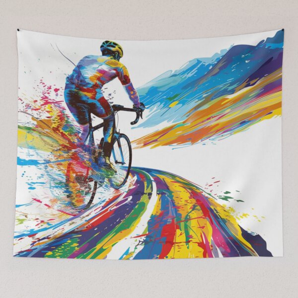 Item preview, Cyclist kicking splashes colour winding road Active Outdoors Inspired Art designed and sold by CDC40.