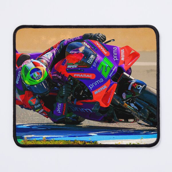 Item preview, Franco Morbidelli on his 2024 MotoGP motorcycle coming out of the corner abstract designed and sold by Rodissimus1984.