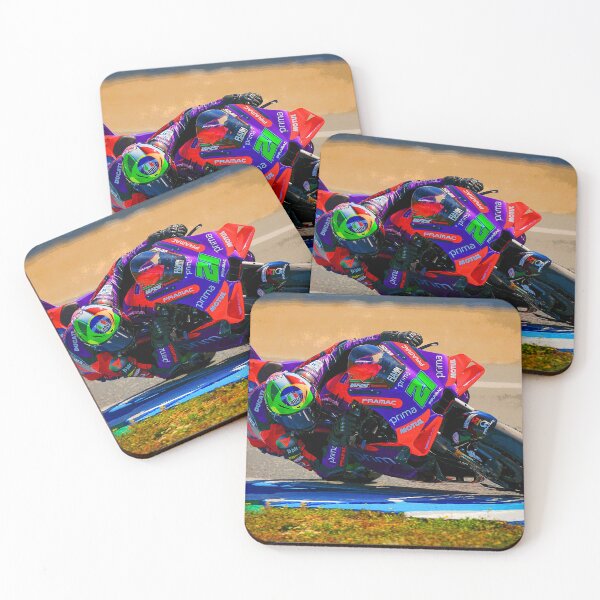 Item preview, Franco Morbidelli on his 2024 MotoGP motorcycle coming out of the corner abstract designed and sold by Rodissimus1984.