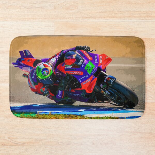 Item preview, Franco Morbidelli on his 2024 MotoGP motorcycle coming out of the corner abstract designed and sold by Rodissimus1984.