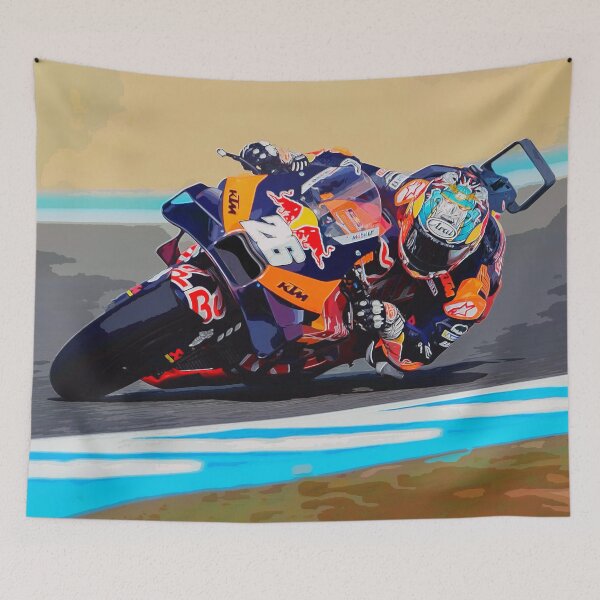 Item preview, Dani Pedrosa on his 2024 MotoGP motorcycle coming out of the corner watercolor designed and sold by Rodissimus1984.