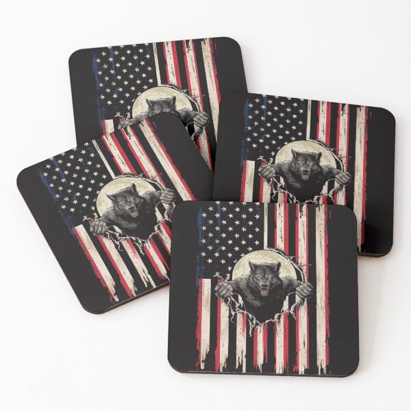 Item preview, American Flag Werewolf Breakthrough T-Shirt - Patriotic Wild Animal Graphic Tee designed and sold by HOMEDESIGNPRINT.