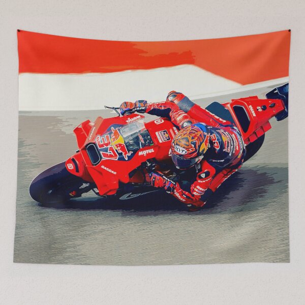 Item preview, Augusto Fernandez on his 2024 MotoGP motorcycle coming out of the corner watercolor designed and sold by Rodissimus1984.