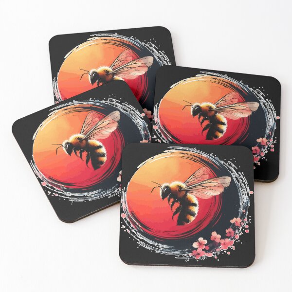 Item preview, Bee And Cherry Blossom Flowers Sumie Enso designed and sold by TomFrontierArt.