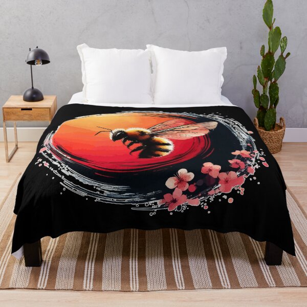 Item preview, Bee And Cherry Blossom Flowers Sumie Enso designed and sold by TomFrontierArt.