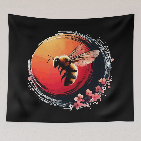 Item preview, Bee And Cherry Blossom Flowers Sumie Enso designed and sold by TomFrontierArt.