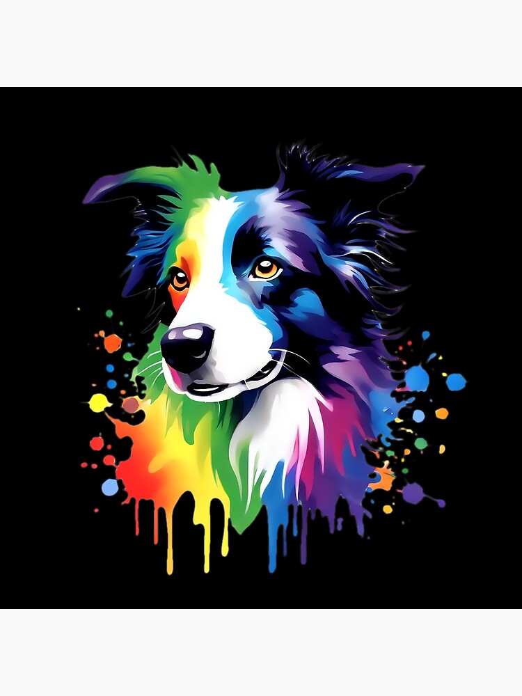 Vibrant Rainbow Border Collie Dog Lover Art