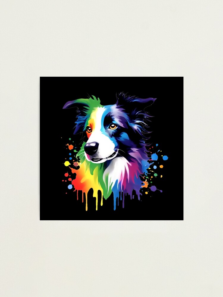 Vibrant Rainbow Border Collie Dog Lover Art