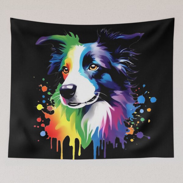 Item preview, Vibrant Rainbow Border Collie Dog Lover Art designed and sold by kakarikihill.