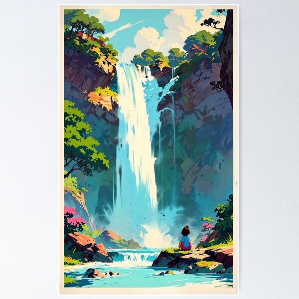 Item preview, Majestic Waterfall Retreat: A Solitary Moment of Wonder designed and sold by ArtComixHaven.