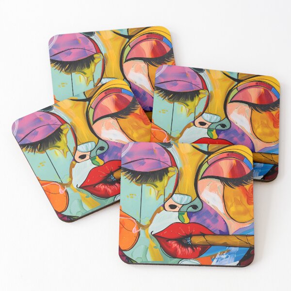 Item preview, Bold Expression- Stylized Face with Smoking Cigar and Exaggerated Features in Vibrant Colors designed and sold by OlfactoART Studio.