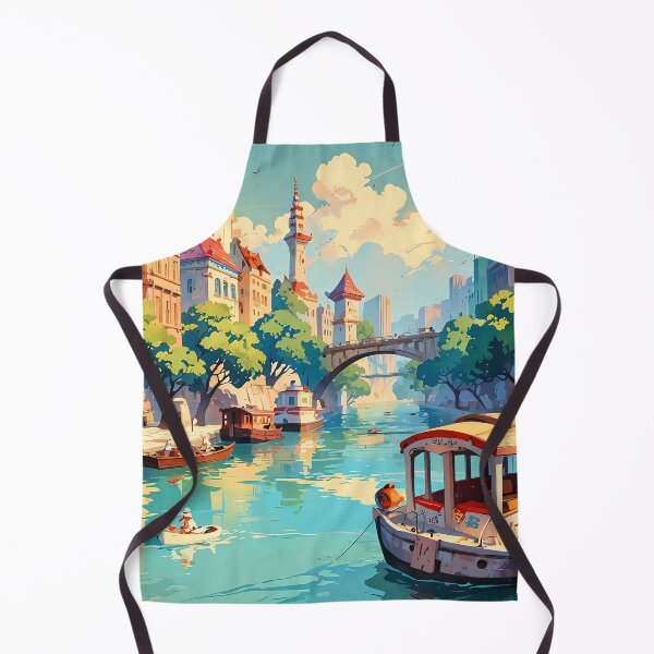 Item preview, Serene Cityscape River, Boats, and Towers designed and sold by ArtComixHaven.