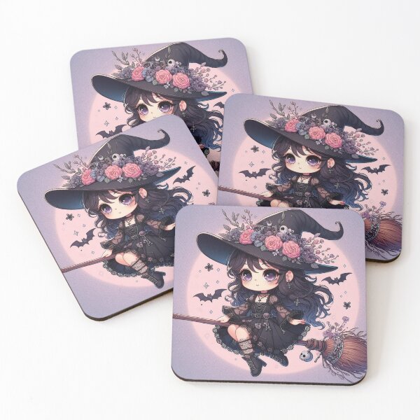 Item preview, a cute gothic witch flying on her broom designed and sold by NightmareDream.