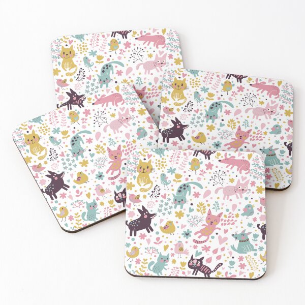 Item preview, cat and Dog with Pink Flower Cartoon Line Art colorful designed and sold by mando24895.