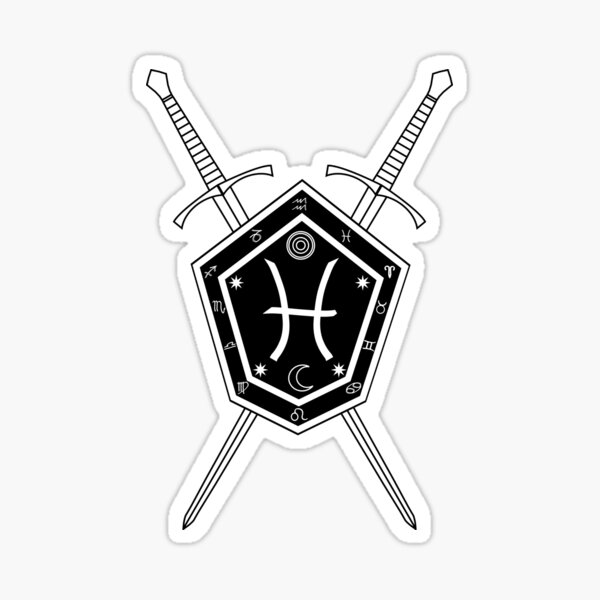 Pisces Coat of Arms with two Italian Long Swords Sticker