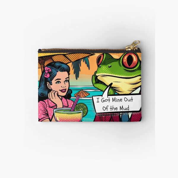 Item preview, I Got Mine Out of The Mud Pop Art Whimsical Clipart Drawing of Cute Retro Girl and Toad designed and sold by Wolvescreate.