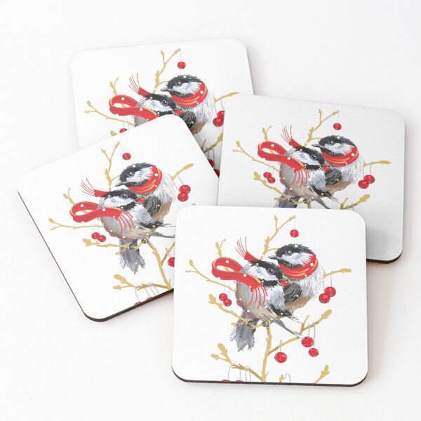 Item preview, Cuddling Chickadees Couple Winterberries Christmas Illustration designed and sold by L Diane Johnson.