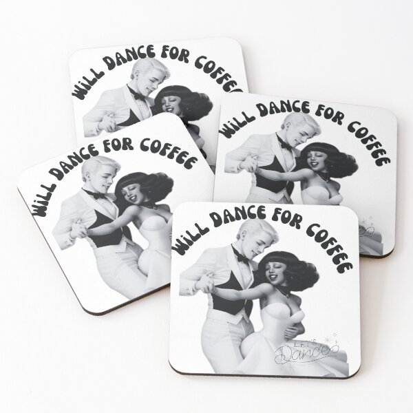 Item preview, Will Dance for Coffee. Pop art drawing of young couple dancing coffee and cream. designed and sold by Wolvescreate.