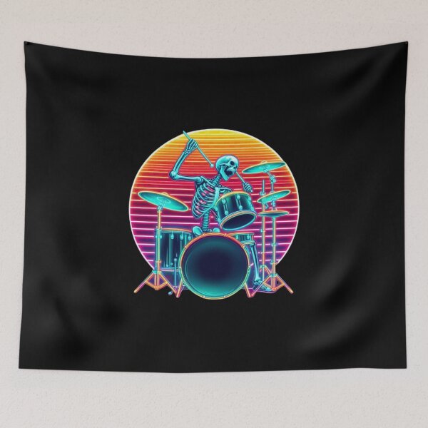 Item preview, 80s Rock n Roll Skeleton Drummer | Retro Heavy Metal Art designed and sold by litchick1977.