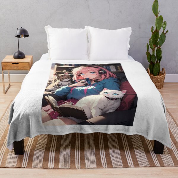 Item preview, Anime Girl with Kittens and Music Notes Illustration designed and sold by iloveanimechibi.