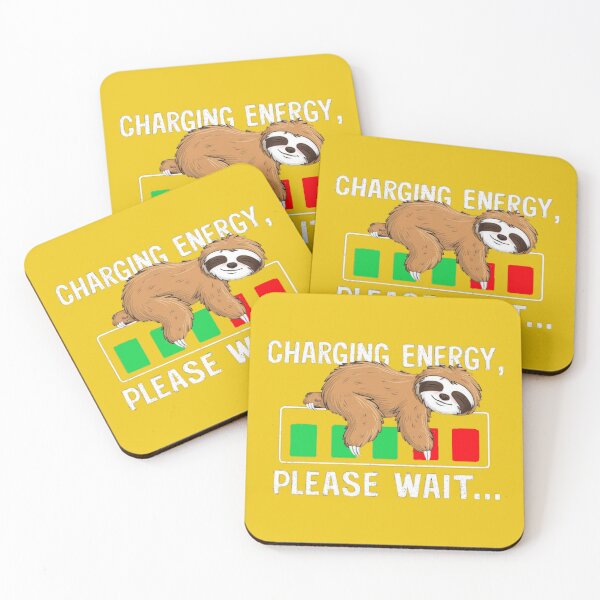 Item preview, Sloth on the loading bar with text 'Charging energy, please wait' designed and sold by Tomasz  Siennicki.