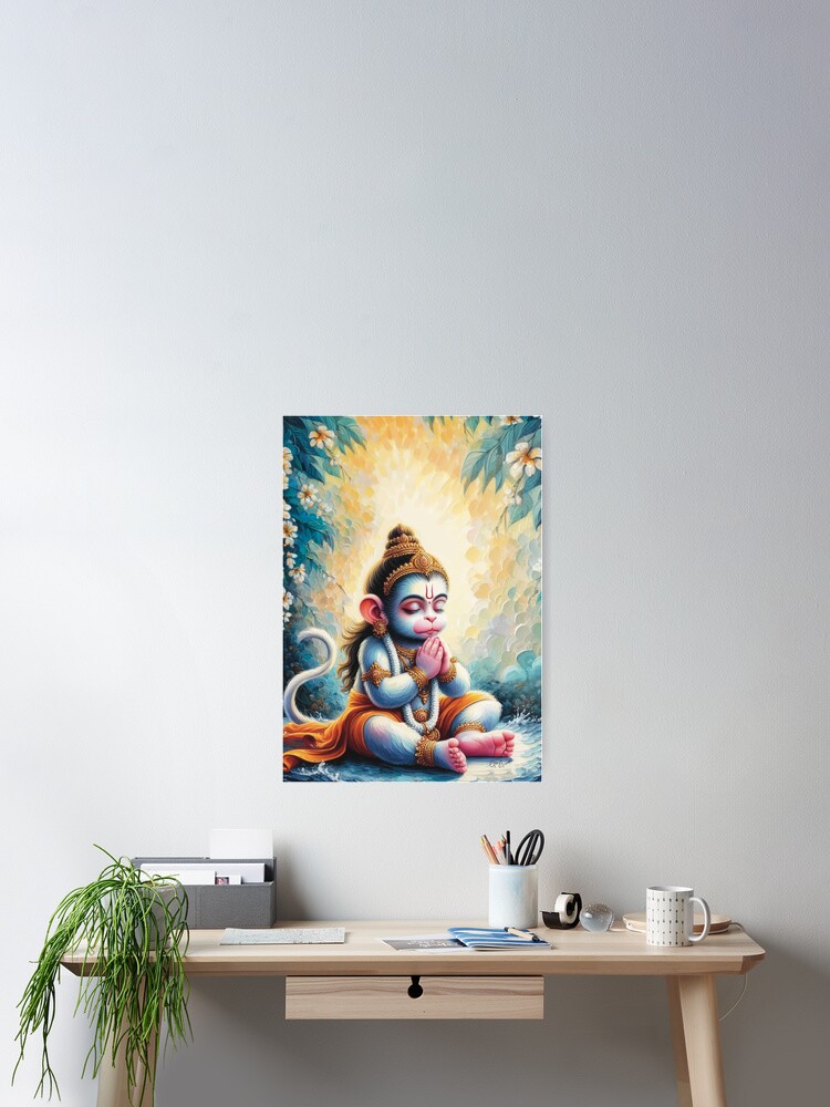 Thumbnail 2 of 3, Poster, Painting of Baby Hanuman Praying designed and sold by gargeesuresh.