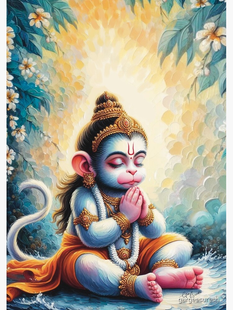 Thumbnail 3 of 3, Poster, Painting of Baby Hanuman Praying designed and sold by gargeesuresh.