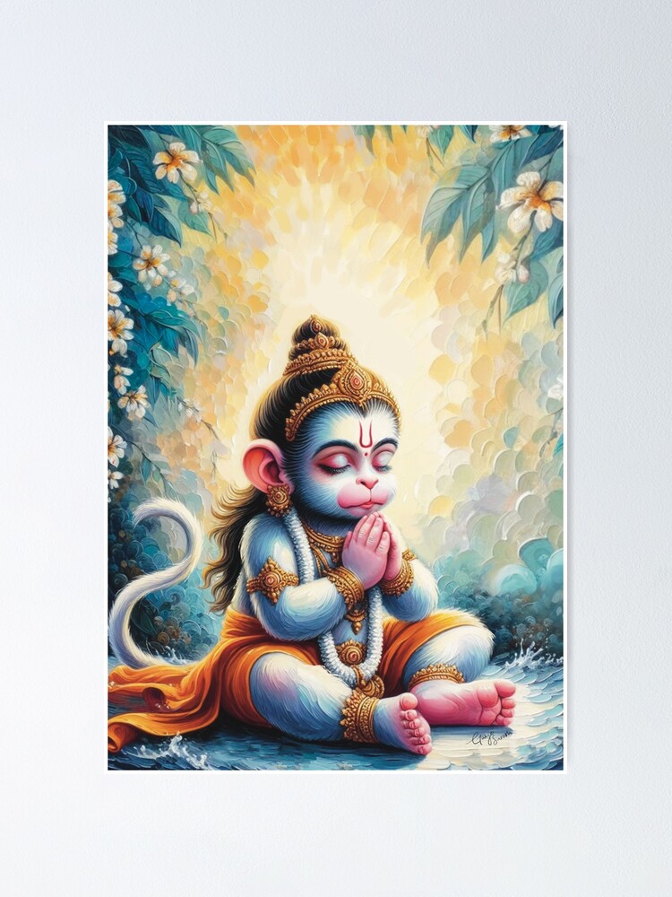 Thumbnail 1 of 3, Poster, Painting of Baby Hanuman Praying designed and sold by gargeesuresh.