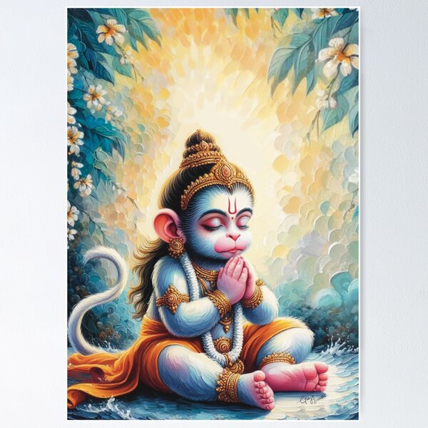 Item preview, Painting of Baby Hanuman Praying designed and sold by gargeesuresh.