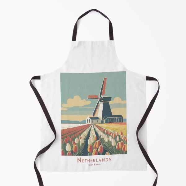 Artikelvorschau, Minimalistisches Vintage Reiseplakat - Windmühle und Tulpenfelder in den Niederlanden, Retro Minimal Design entworfen und verkauft von pod24.