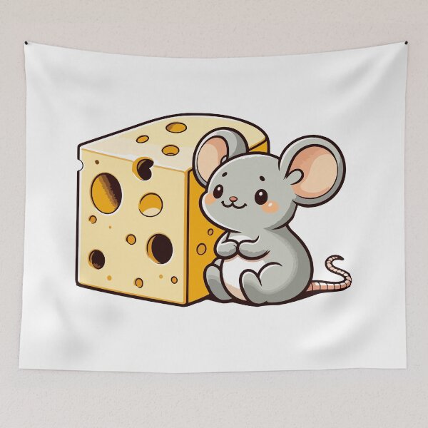 Item preview, Cute Mouse with Cheese - Adorable Rodent Enjoying Swiss Cheese designed and sold by Akioos.