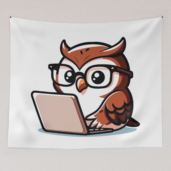 Item preview, Tech-Savvy Owl - Smart Owl Using a Laptop designed and sold by Akioos.